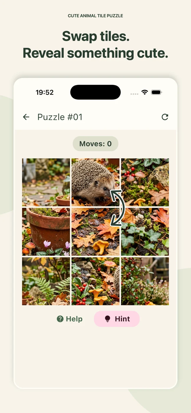 Swap any two tiles in Cute Animal Tile Puzzle